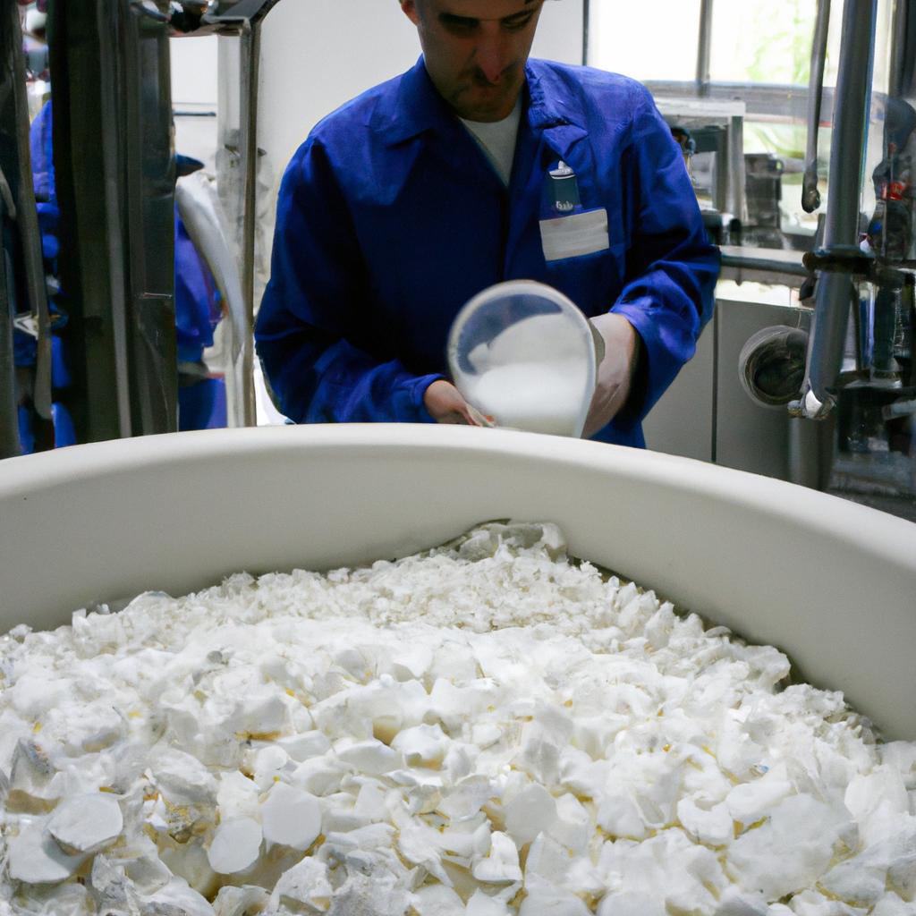 Person inspecting supplement manufacturing process
