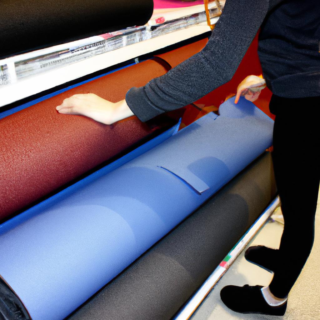 Person comparing exercise mats in store