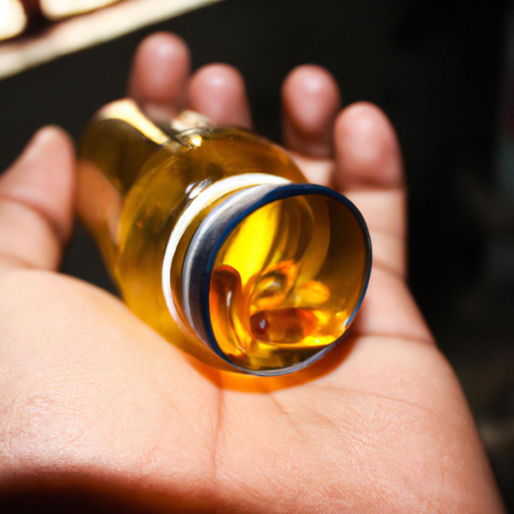 Person holding fish oil bottle