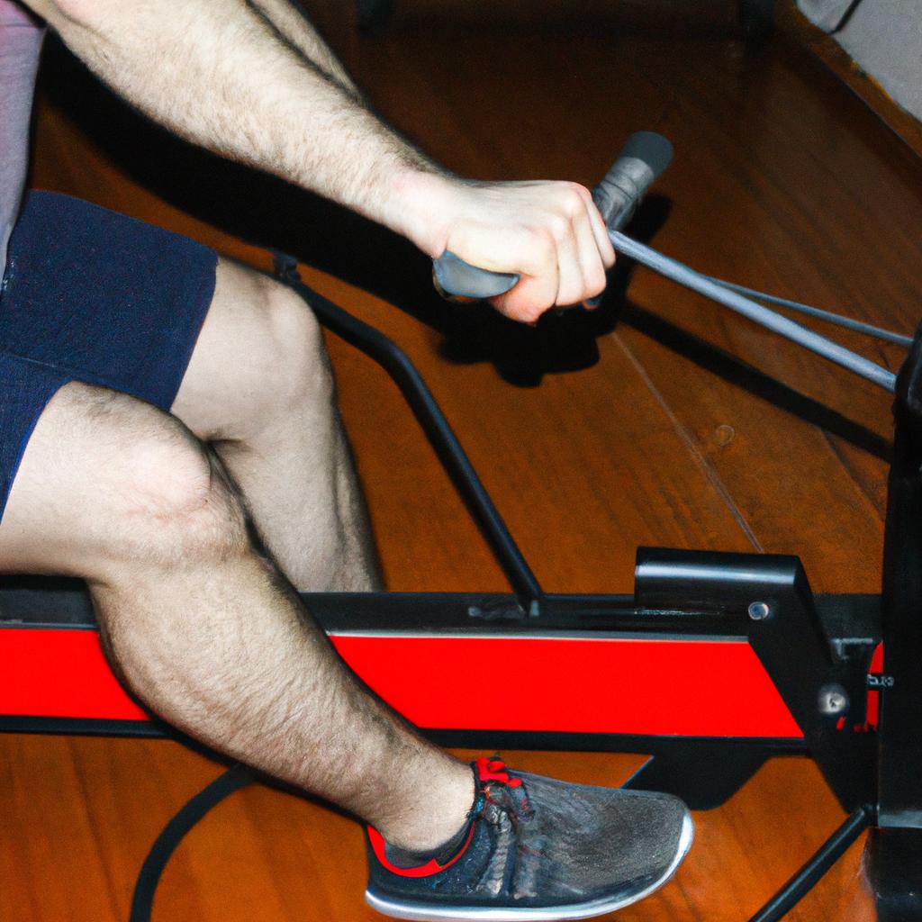 Person using rowing machine exercise